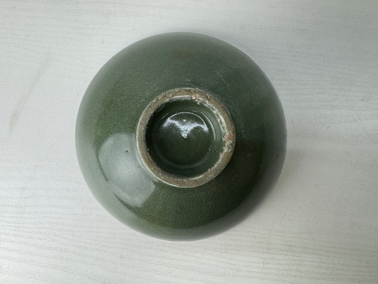 Y9126 CHAWAN Goryeo celadon flat bowl Crane Korea antique tea ceremony pottery