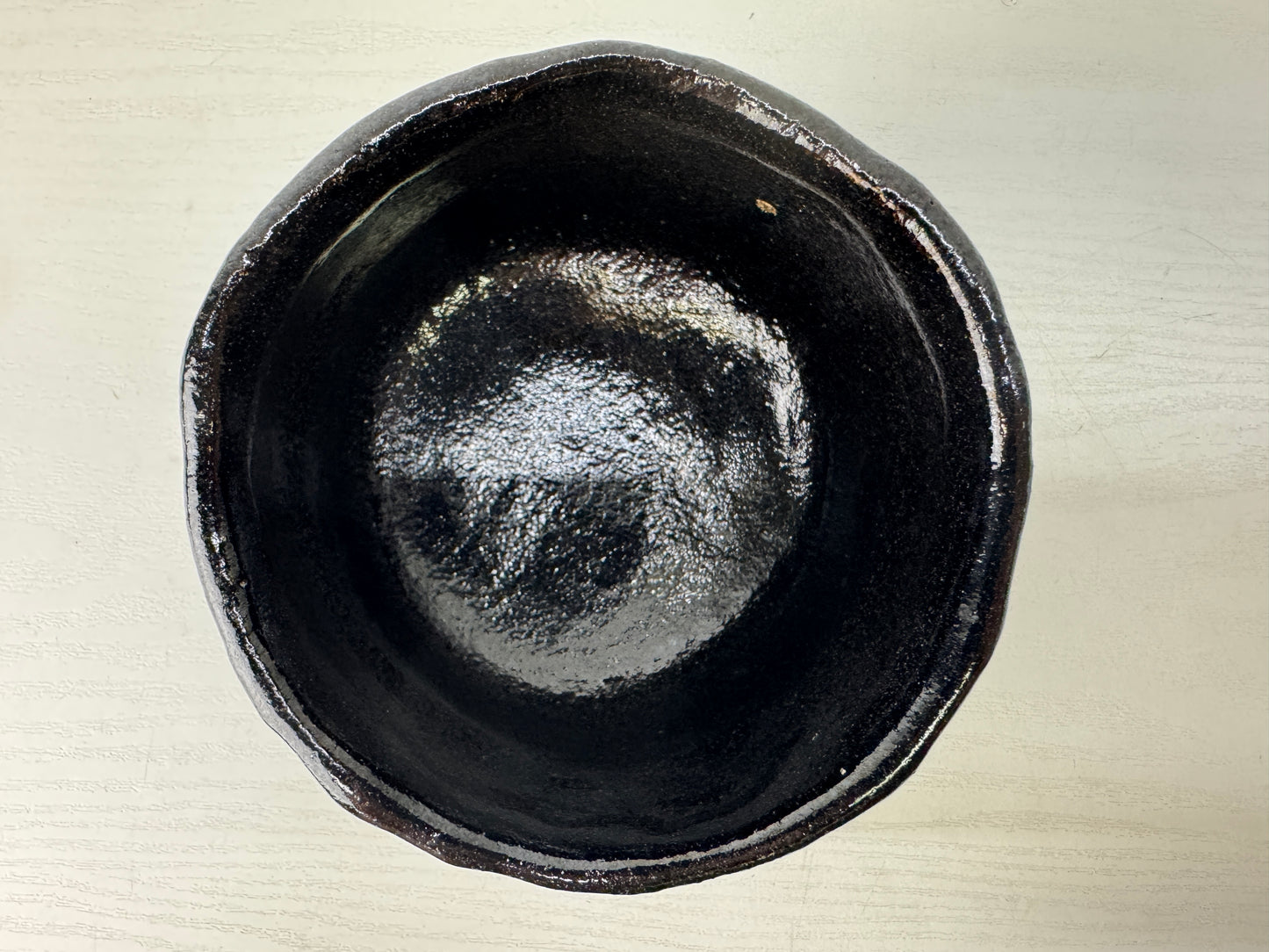 Y9131 CHAWAN Raku-ware Black number stamp bowl signed Japan antique tea ceremony