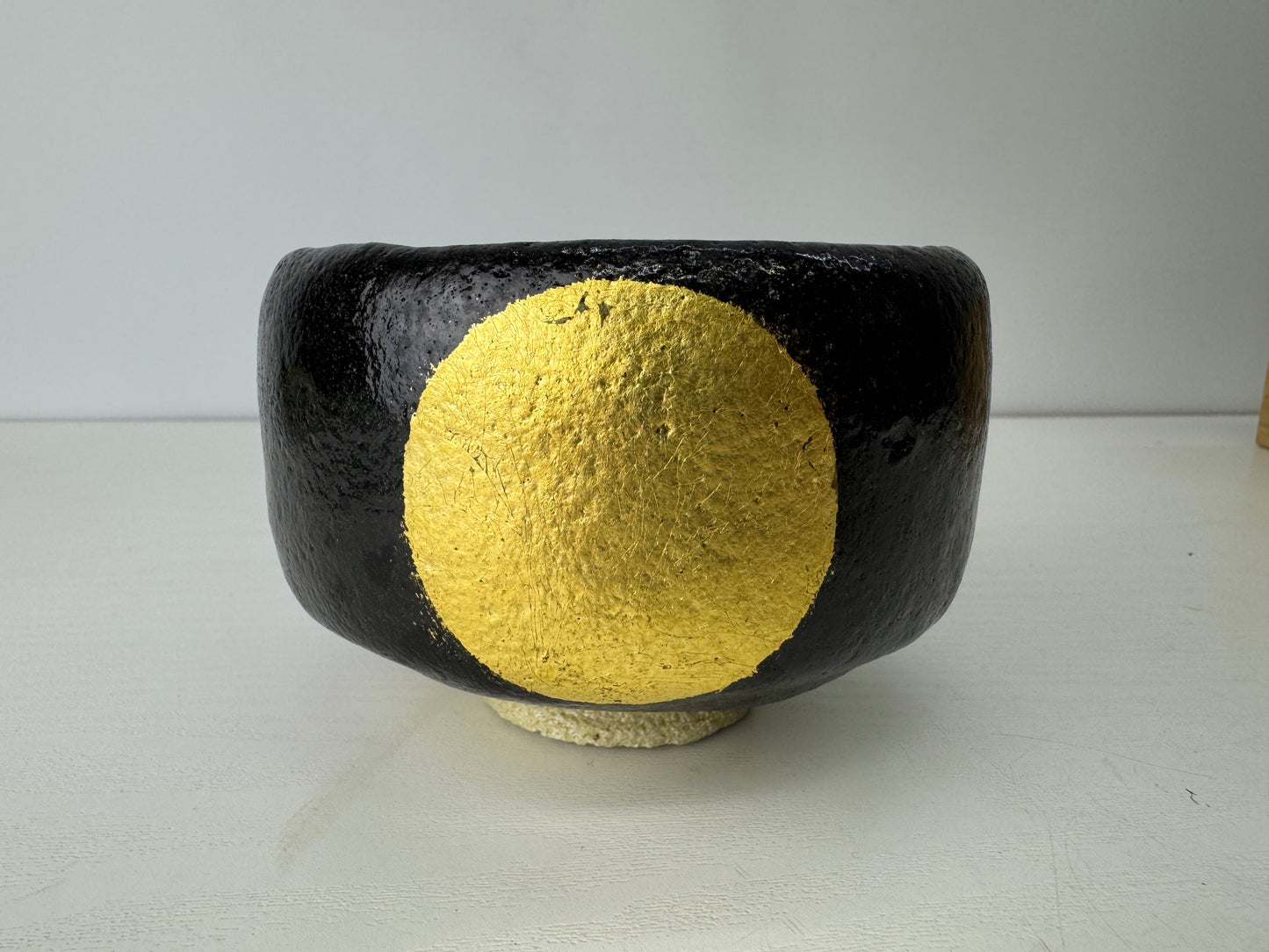 Y9135 CHAWAN Raku-ware Black bowl moon signed box Japan antique tea ceremony cup