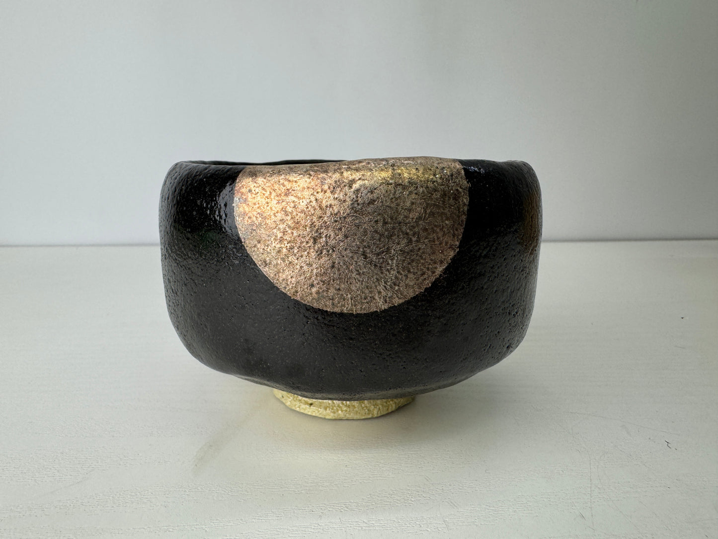 Y9135 CHAWAN Raku-ware Black bowl moon signed box Japan antique tea ceremony cup