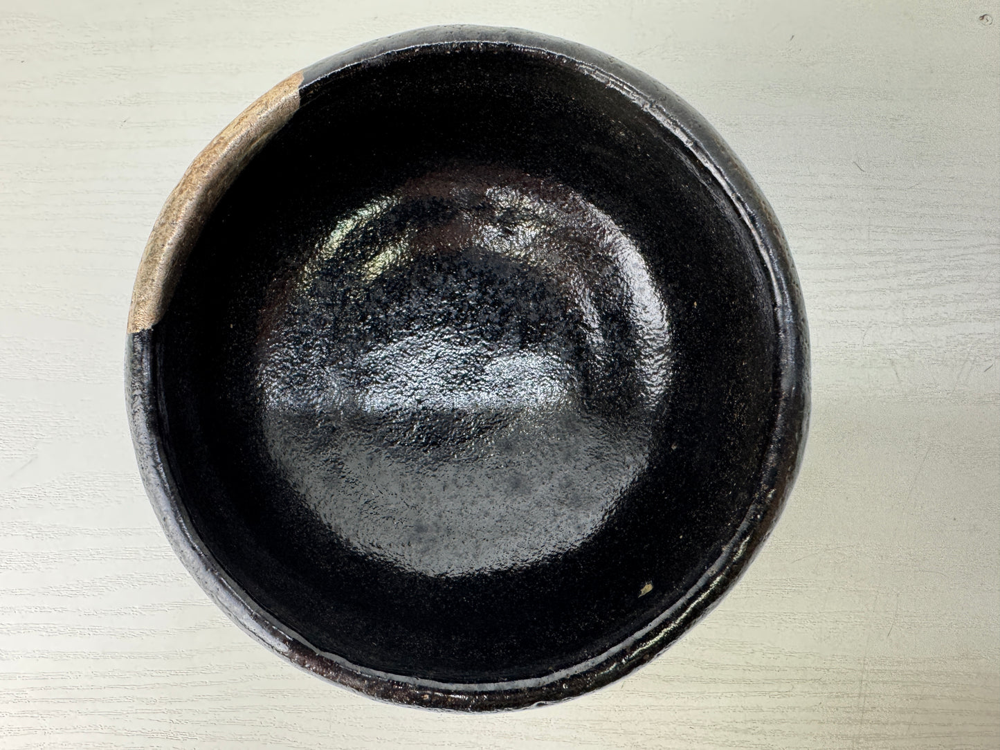 Y9135 CHAWAN Raku-ware Black bowl moon signed box Japan antique tea ceremony cup