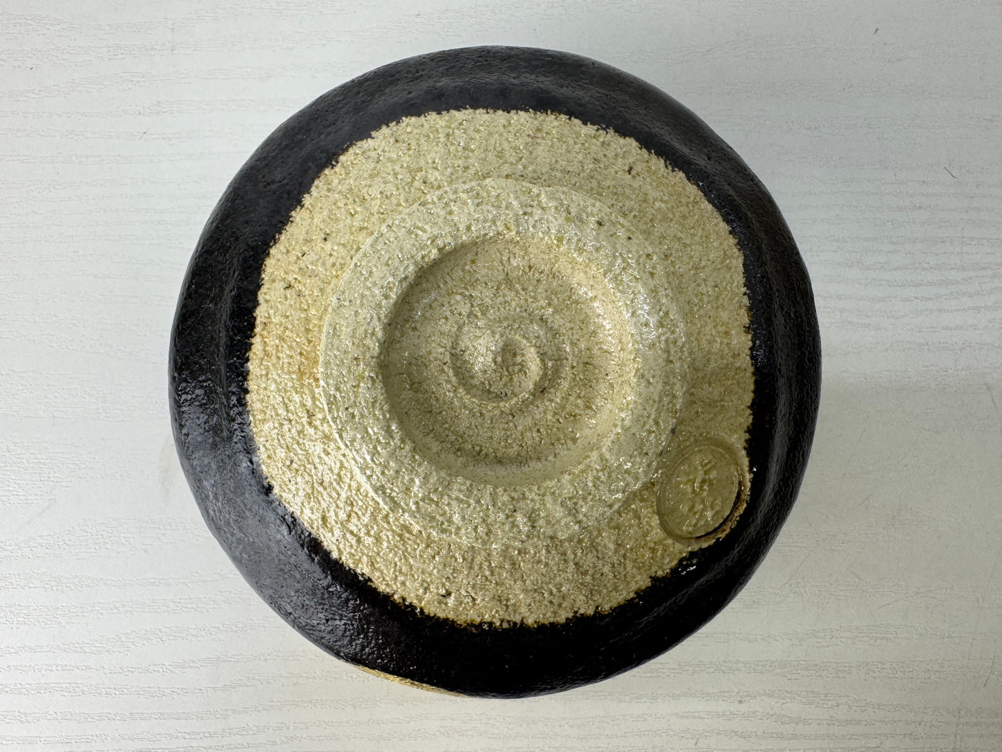Y9135 CHAWAN Raku-ware Black bowl moon signed box Japan antique tea ceremony cup