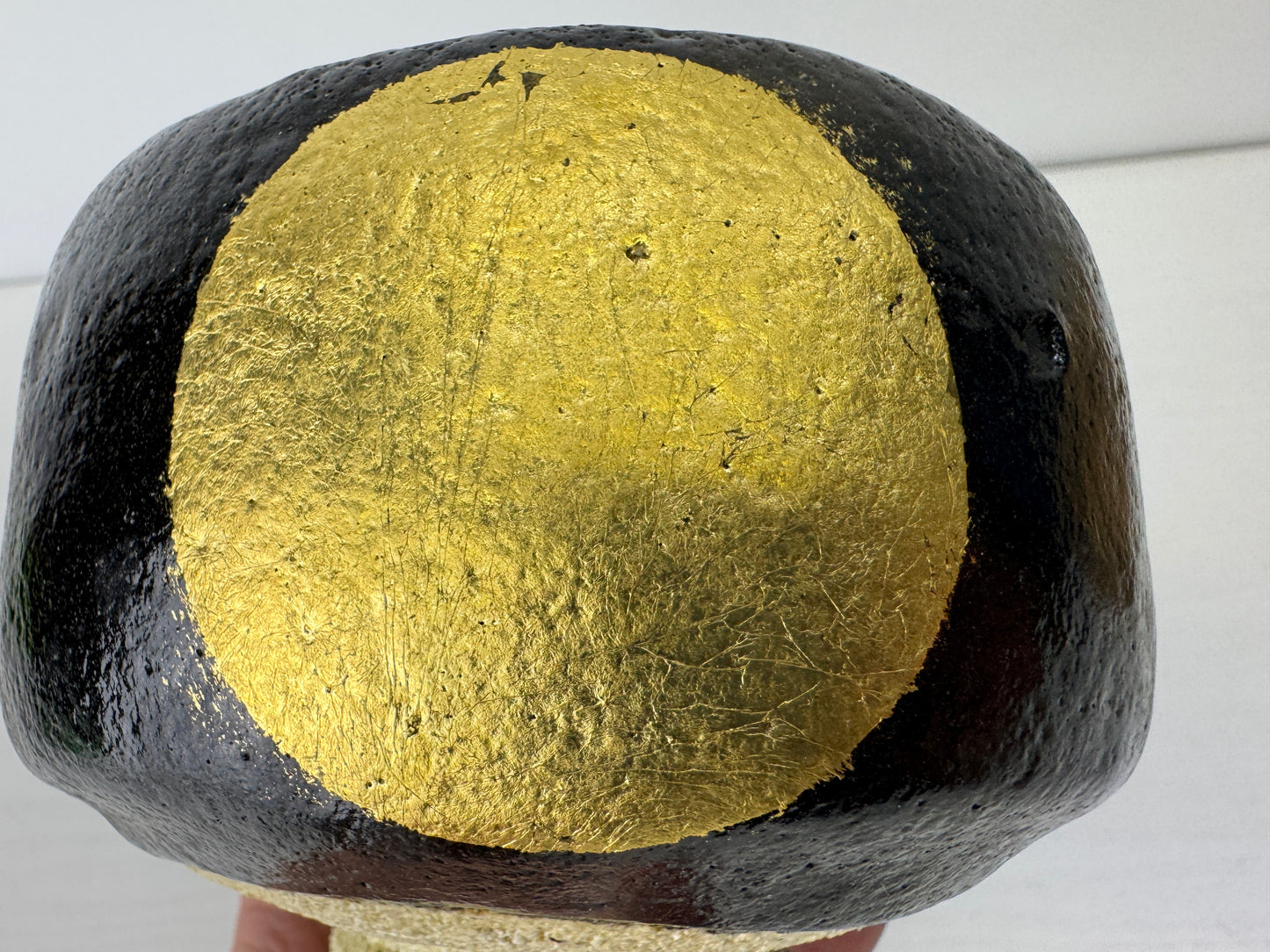 Y9135 CHAWAN Raku-ware Black bowl moon signed box Japan antique tea ceremony cup