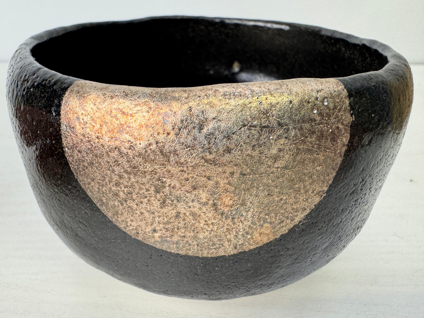 Y9135 CHAWAN Raku-ware Black bowl moon signed box Japan antique tea ceremony cup