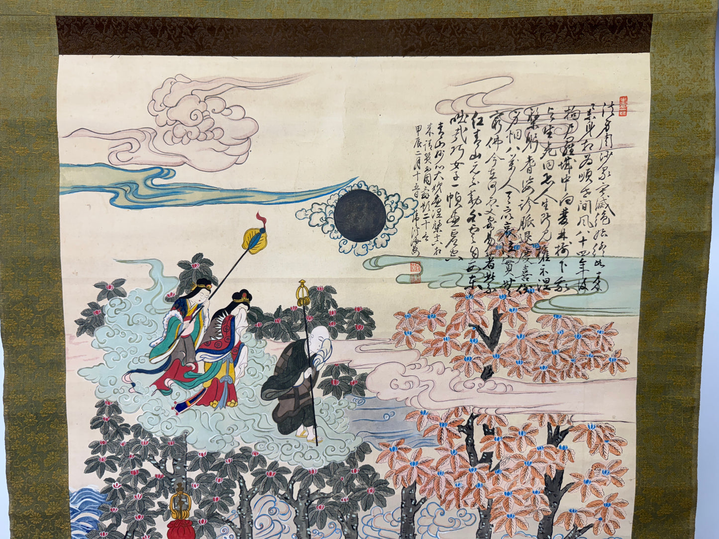 Y9140 KAKEJIKU Nirvana Buddhist art signed Japan antique hanging scroll interior