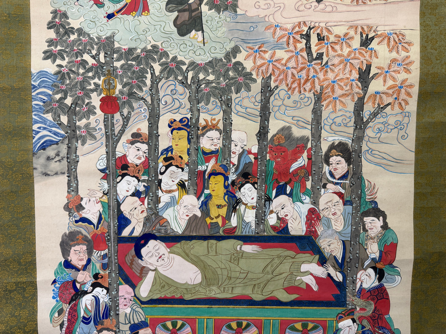 Y9140 KAKEJIKU Nirvana Buddhist art signed Japan antique hanging scroll interior