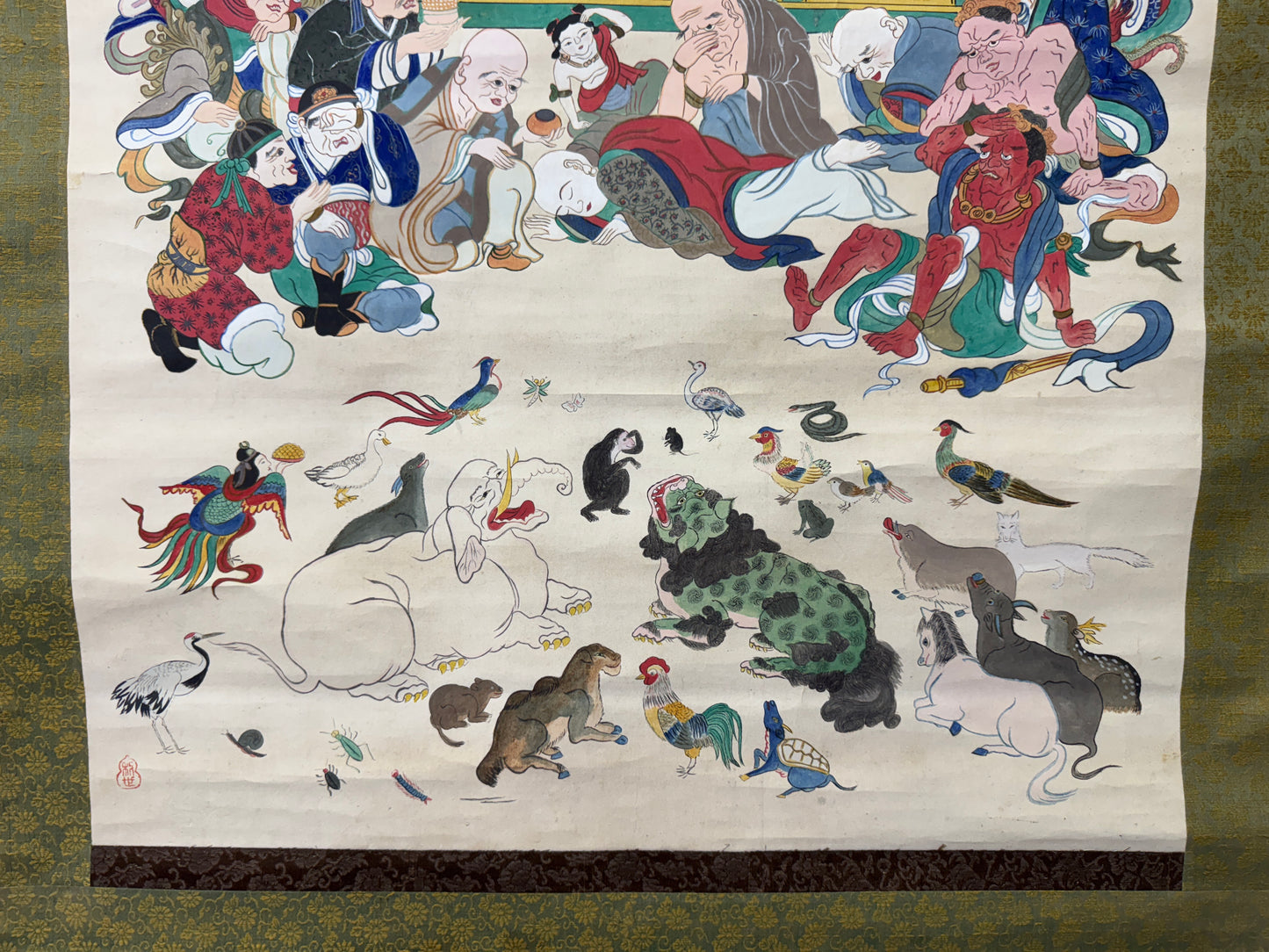 Y9140 KAKEJIKU Nirvana Buddhist art signed Japan antique hanging scroll interior