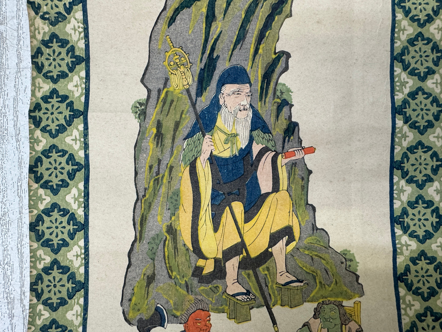 Y9142 KAKEJIKU woodblock print Buddhist painting Japan antique hanging scroll