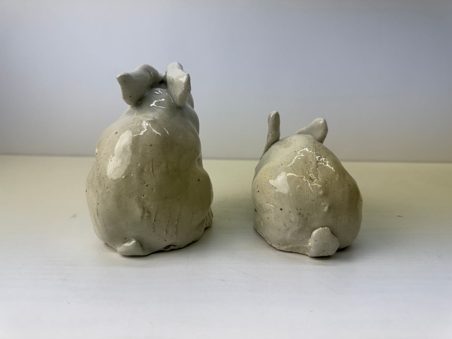 Y9148 OKIMONO Seto-ware Rabbit pair figurine signed box Japan antique interior
