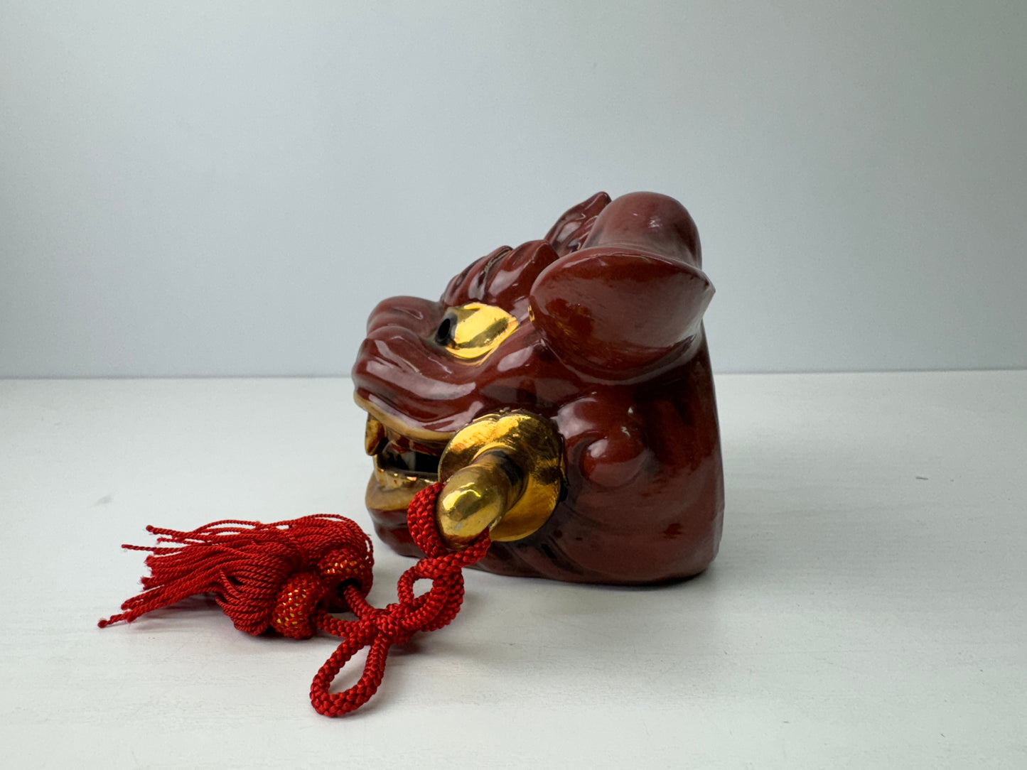 Y9149 OKIMONO Kutani-ware Lion head figurine signed Japan antique interior decor