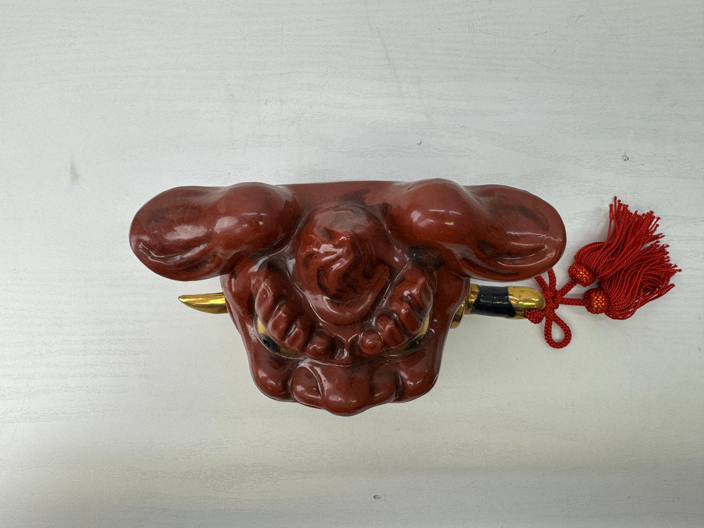 Y9149 OKIMONO Kutani-ware Lion head figurine signed Japan antique interior decor