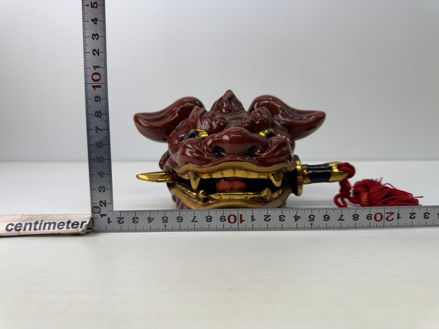Y9149 OKIMONO Kutani-ware Lion head figurine signed Japan antique interior decor