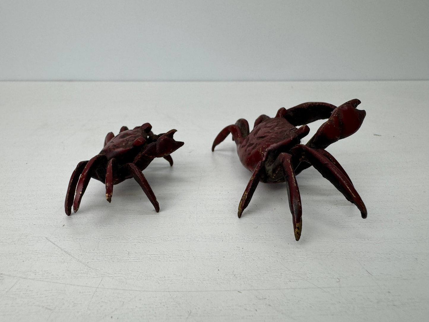 Y9150 OKIMONO metal Crab small figurine ornament Japan antique interior decor