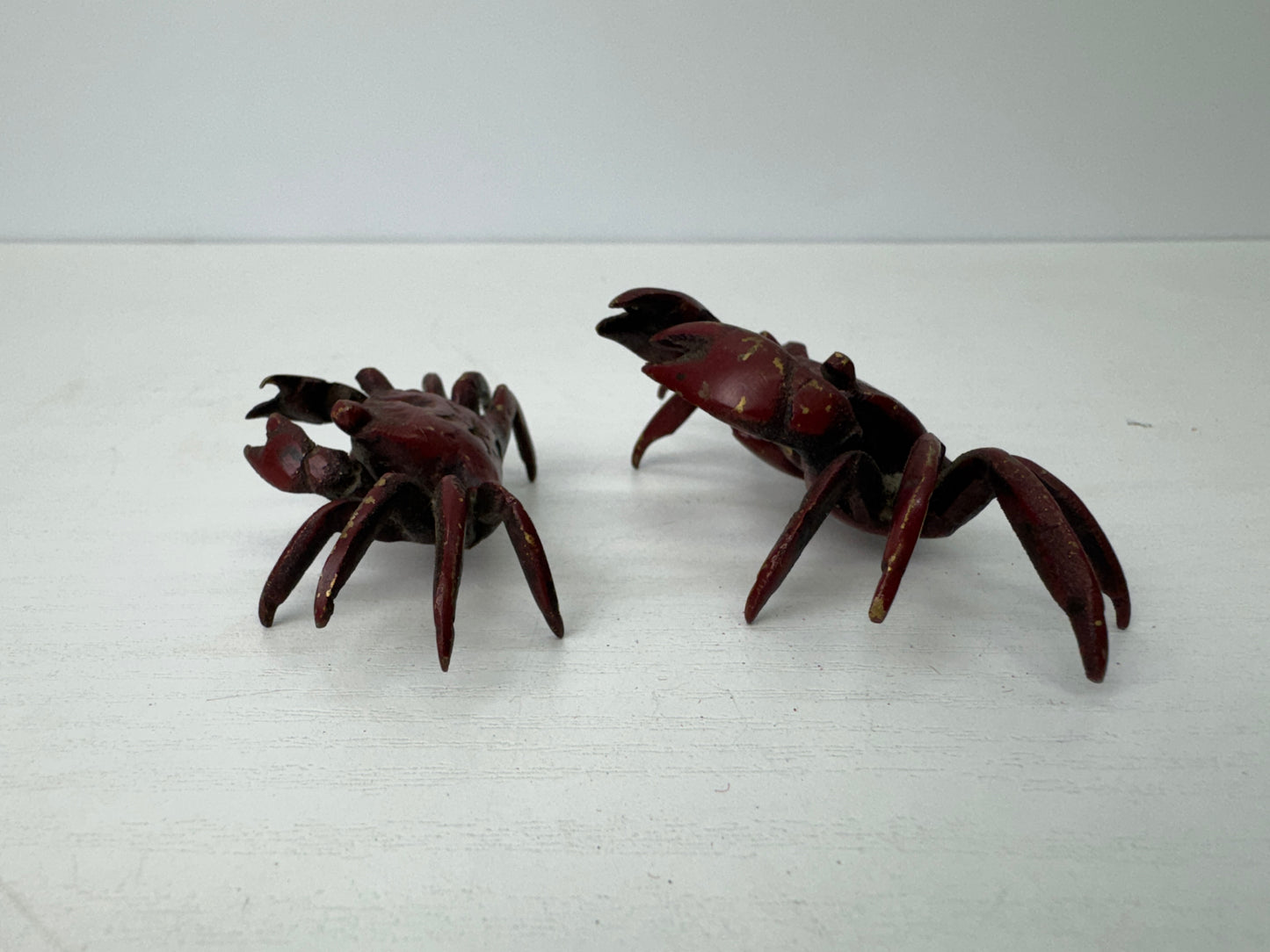 Y9150 OKIMONO metal Crab small figurine ornament Japan antique interior decor