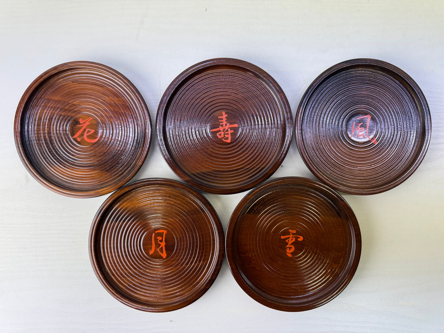 Y9155 DISH Lacquered kanji letter serving plate signed box Japan antique kitchen