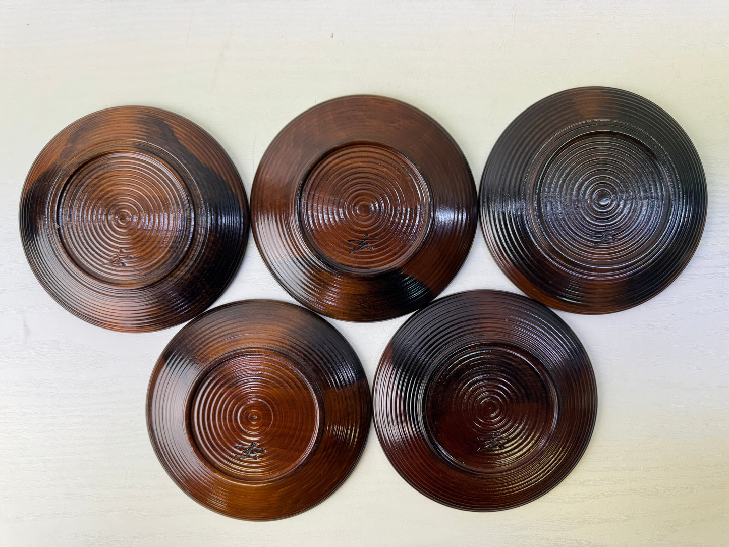 Y9155 DISH Lacquered kanji letter serving plate signed box Japan antique kitchen