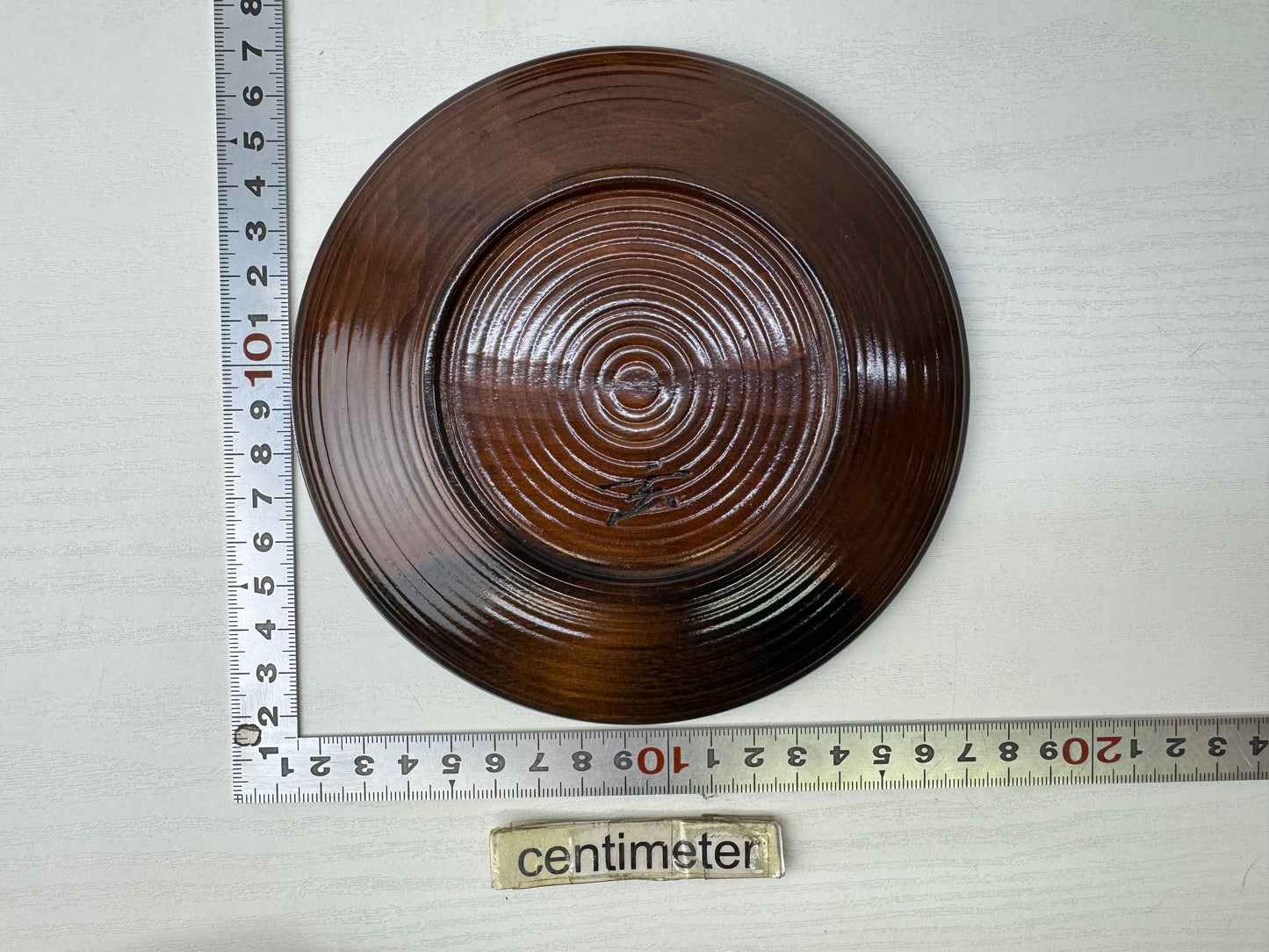 Y9155 DISH Lacquered kanji letter serving plate signed box Japan antique kitchen