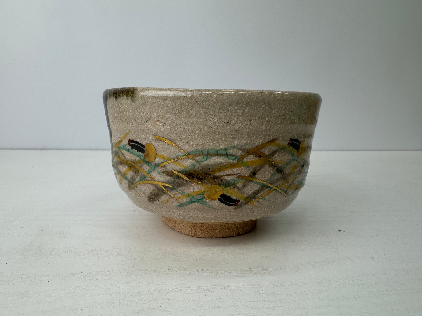 Y9160 CHAWAN Kyo-ware bowl Firefly signed box Japan antique tea ceremony pottery