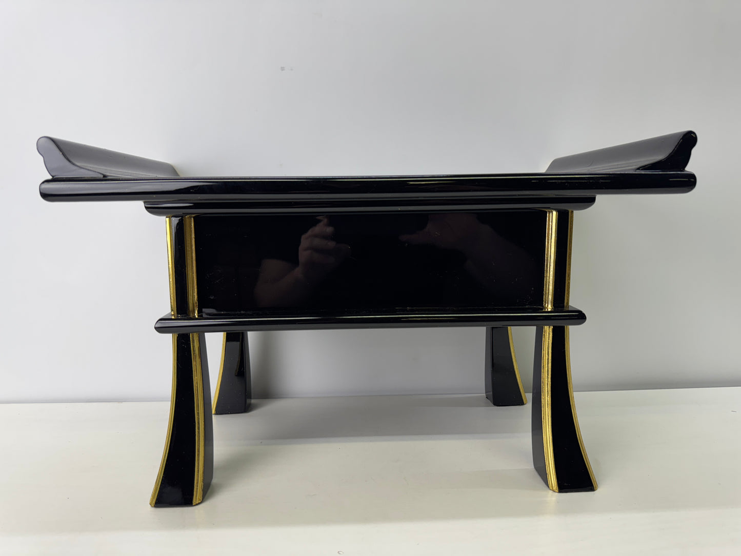 Y9186 Buddhist Altar Equipment Black lacquer sutra reading desk Japan antique