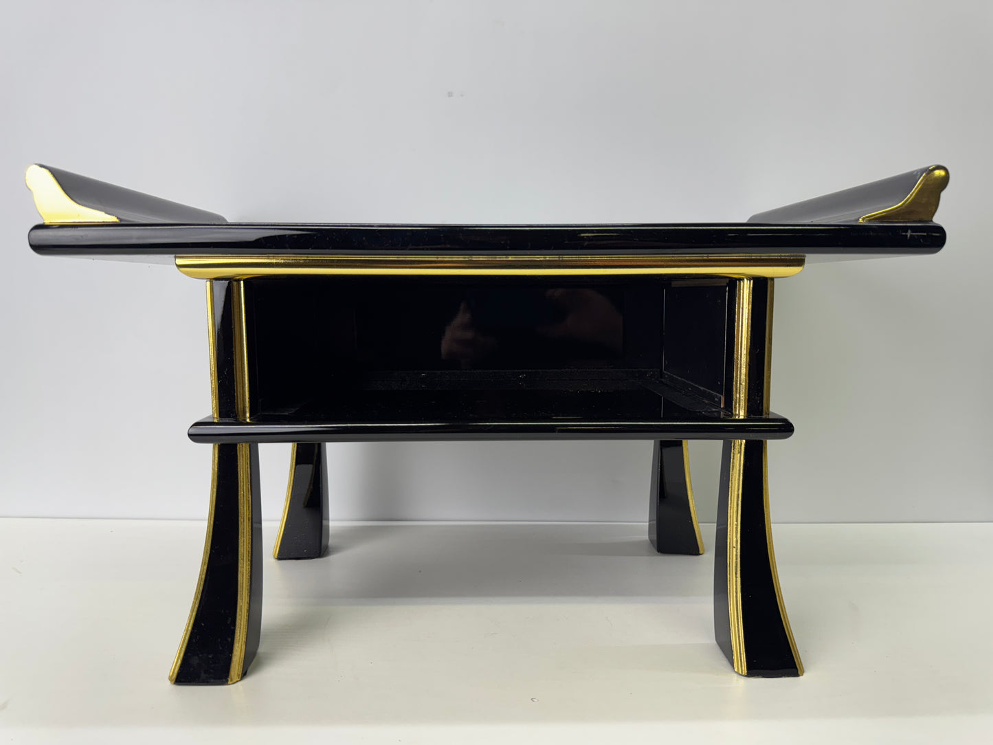 Y9186 Buddhist Altar Equipment Black lacquer sutra reading desk Japan antique