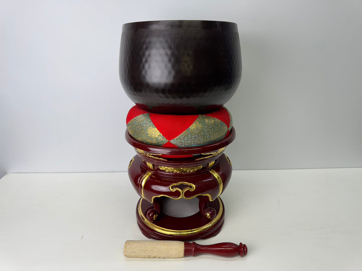 Y9190 ORIN Bell Vermilion-lacquered stand Japan Buddhist antique temple Buddhism