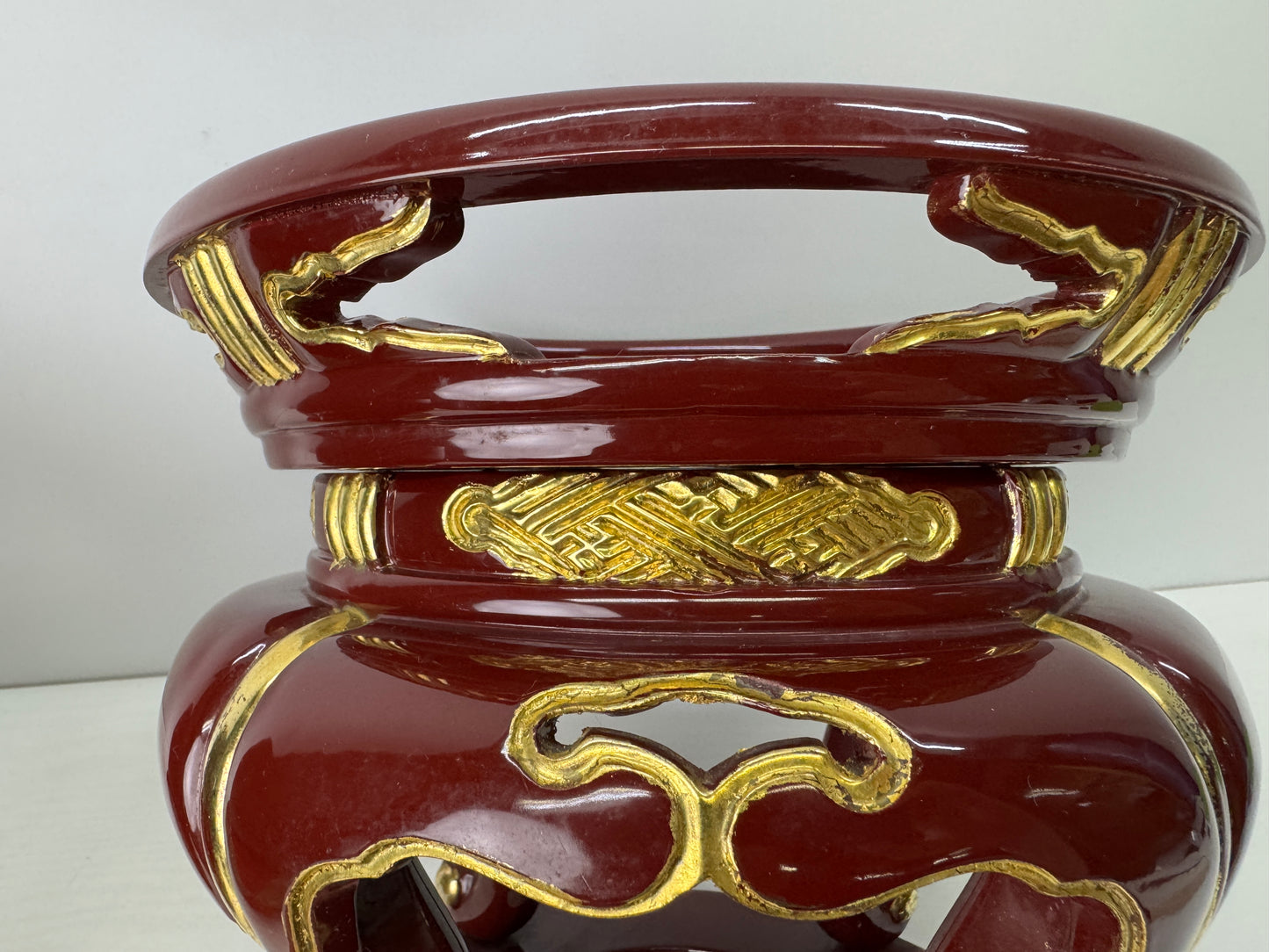 Y9190 ORIN Bell Vermilion-lacquered stand Japan Buddhist antique temple Buddhism