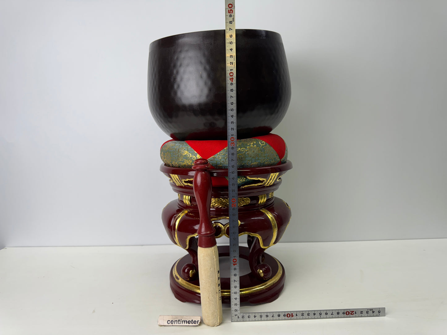 Y9190 ORIN Bell Vermilion-lacquered stand Japan Buddhist antique temple Buddhism