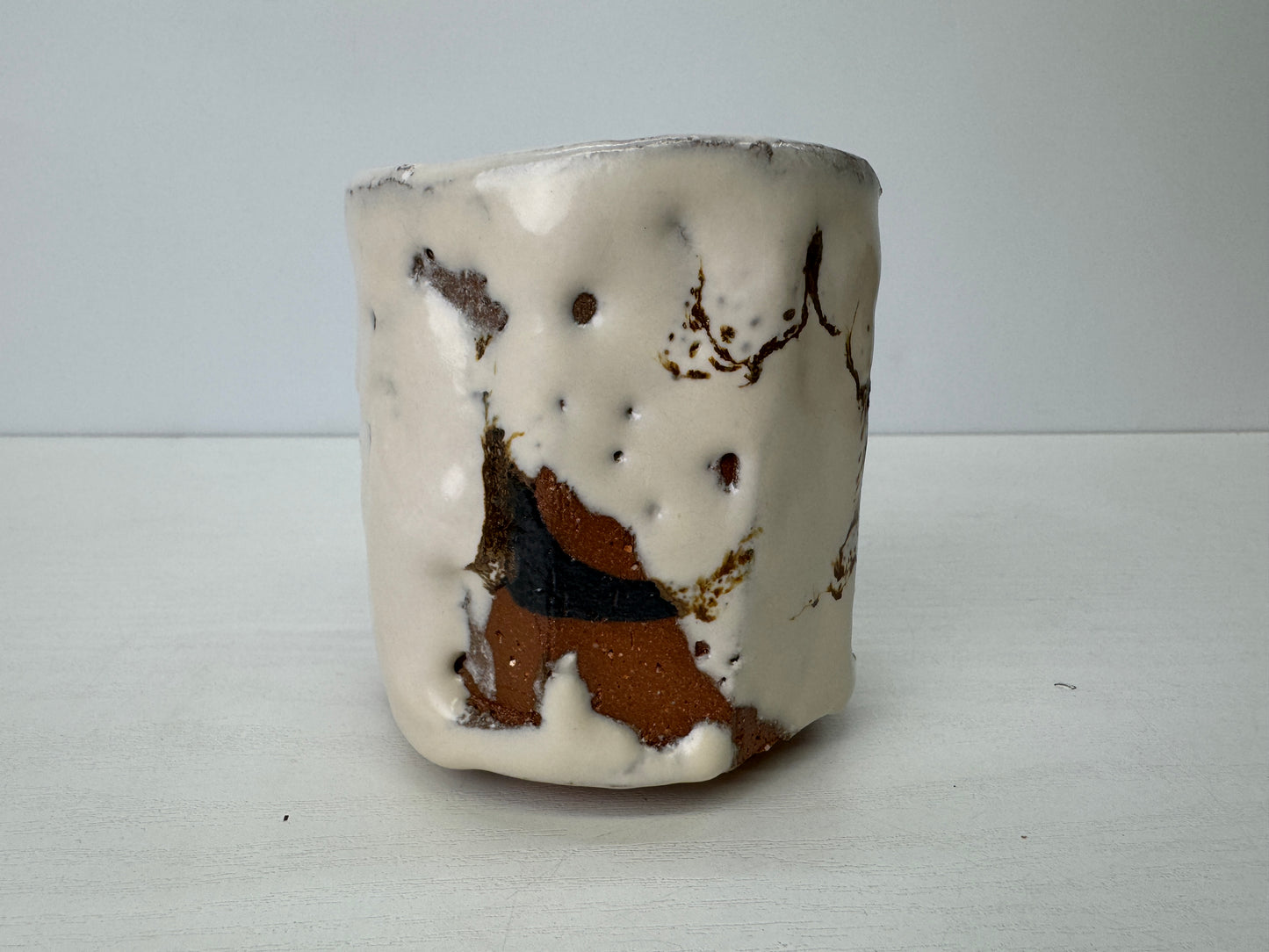 Y9191 YUNOMI Mino-ware iron painting teacup signed box Japan antique Sencha tea