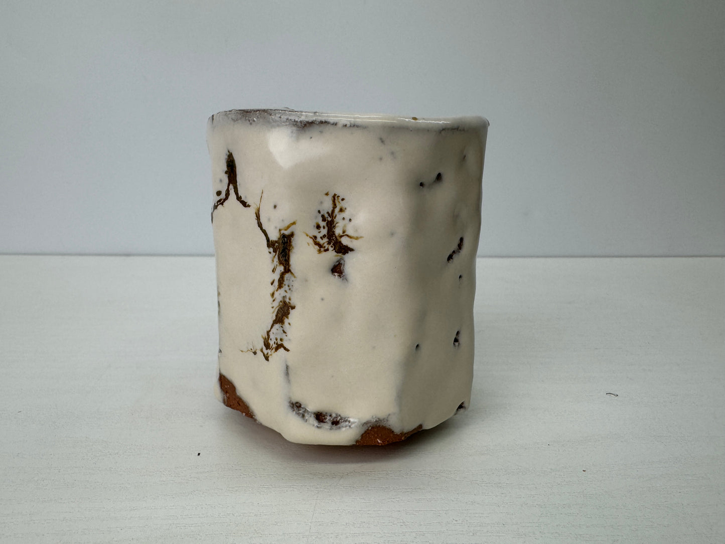 Y9191 YUNOMI Mino-ware iron painting teacup signed box Japan antique Sencha tea