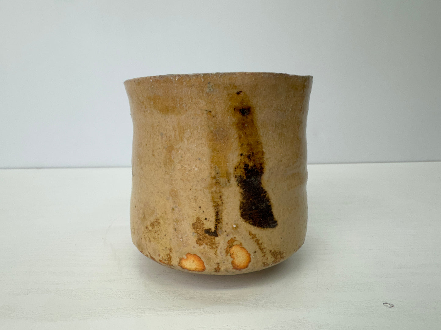 Y9193 CHAWAN Kiseto-ware tubular bowl signed box Japan antique tea ceremony cup