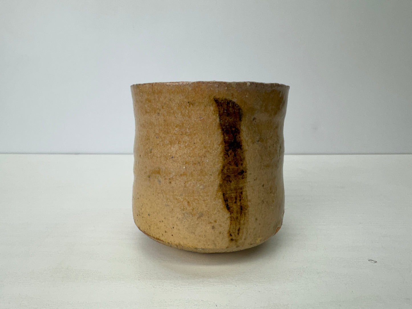 Y9193 CHAWAN Kiseto-ware tubular bowl signed box Japan antique tea ceremony cup