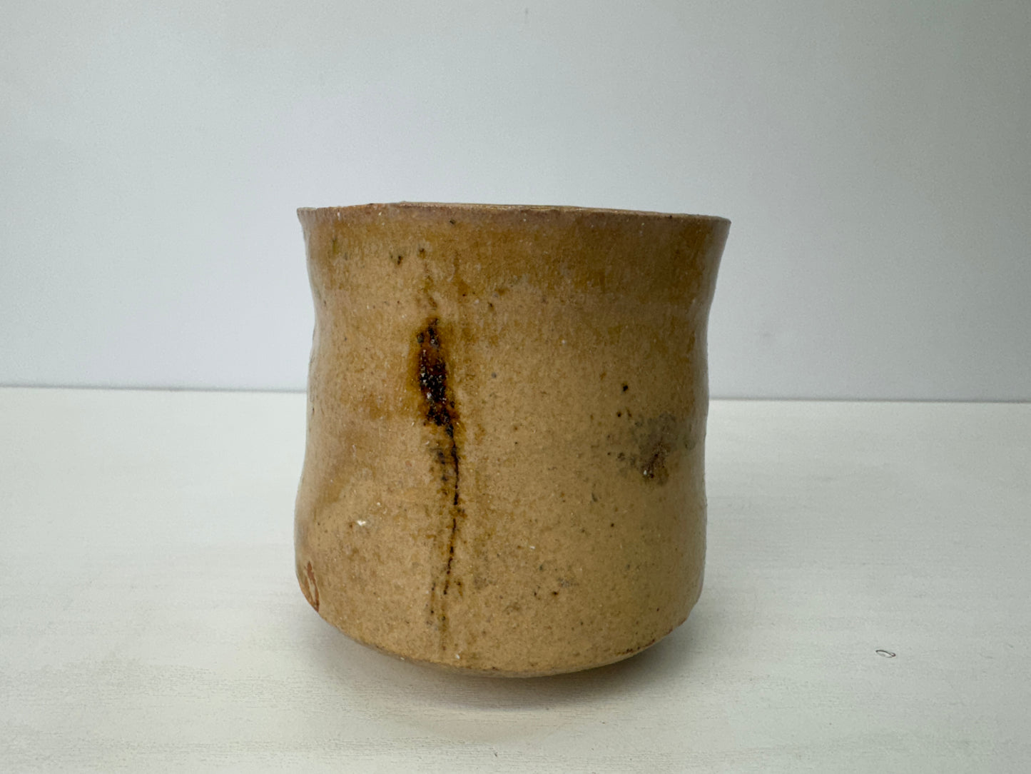 Y9193 CHAWAN Kiseto-ware tubular bowl signed box Japan antique tea ceremony cup