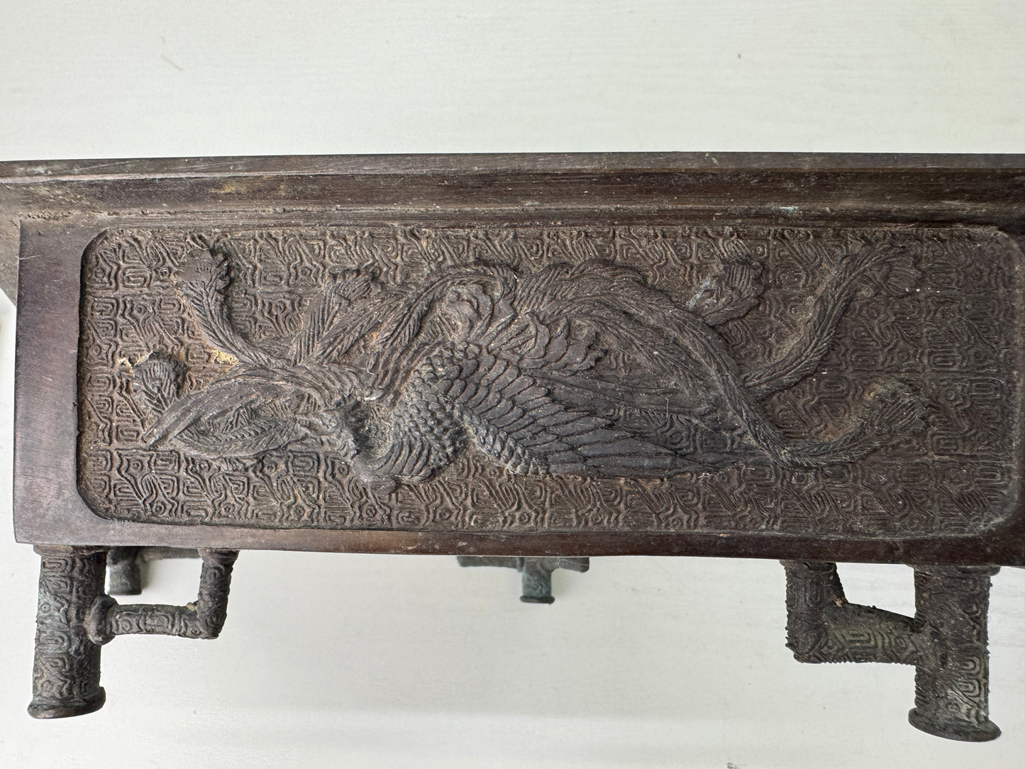 Y9202 BASIN Copper Dragon Phoenix signed Japan floral arrangement ikebana decor