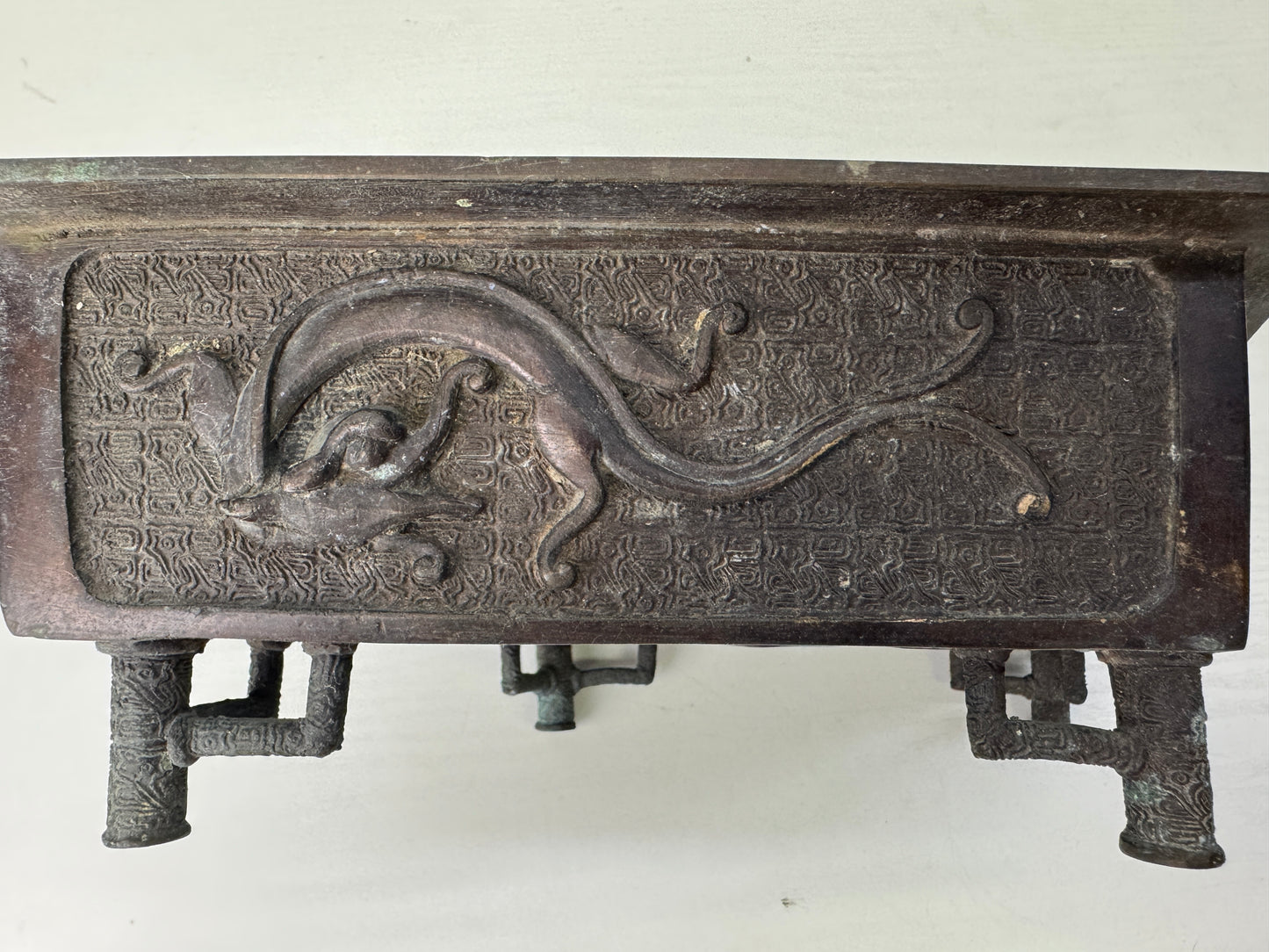 Y9202 BASIN Copper Dragon Phoenix signed Japan floral arrangement ikebana decor