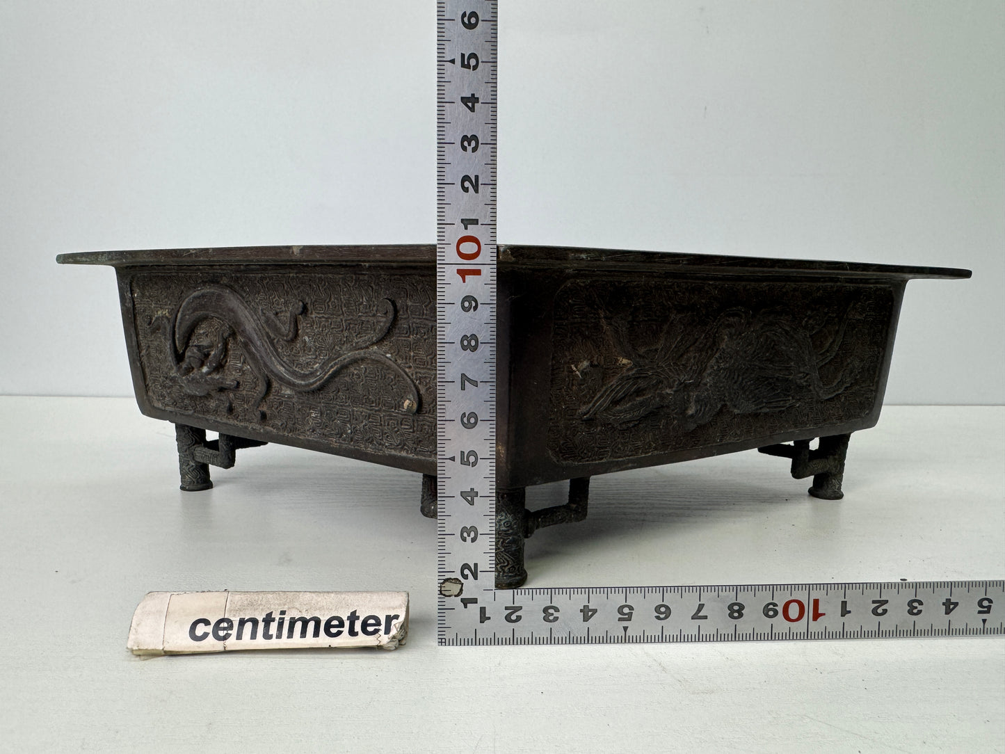 Y9202 BASIN Copper Dragon Phoenix signed Japan floral arrangement ikebana decor