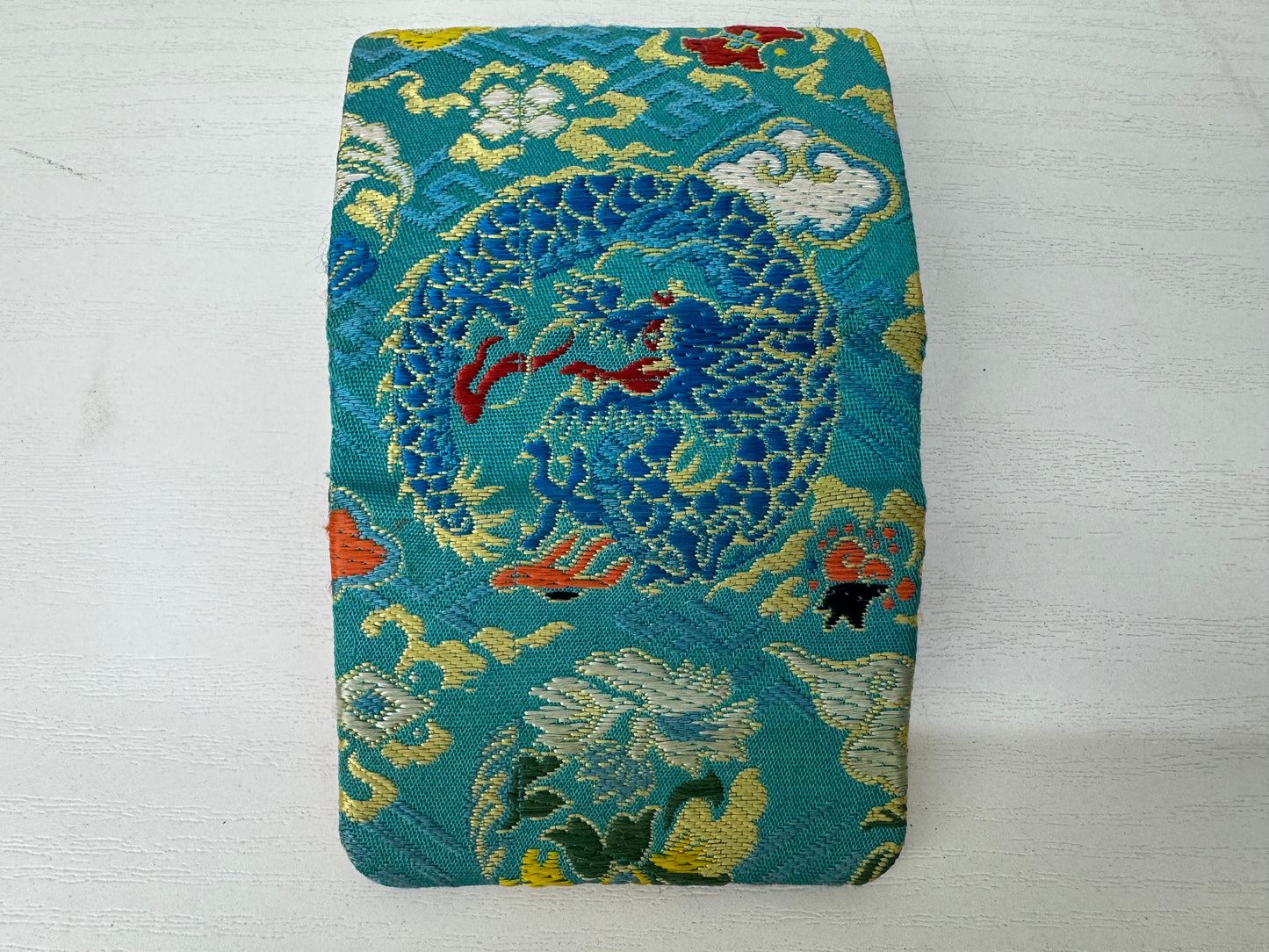 Y9209 BOX Dragon embroidery accessory trinkets case Japan antique container