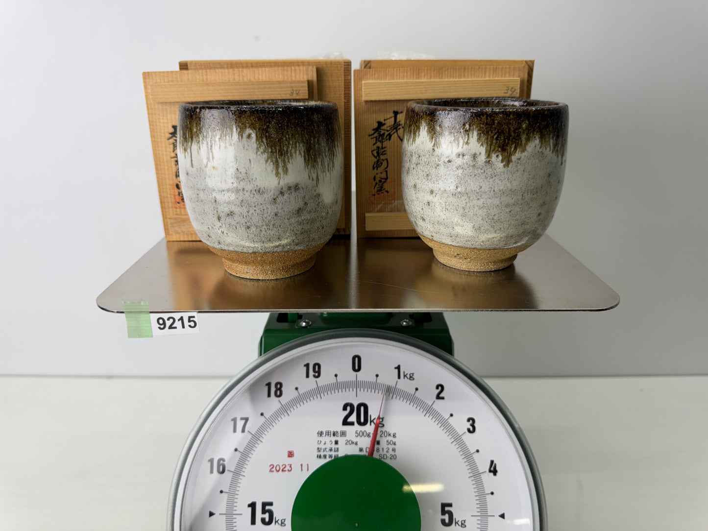 Y9215 YUNOMI Karatsu-ware teacup set of 2 signed box Japan antique Sencha tea