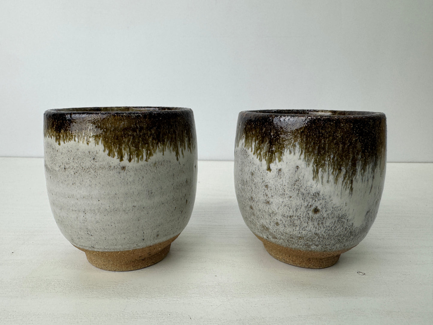 Y9215 YUNOMI Karatsu-ware teacup set of 2 signed box Japan antique Sencha tea