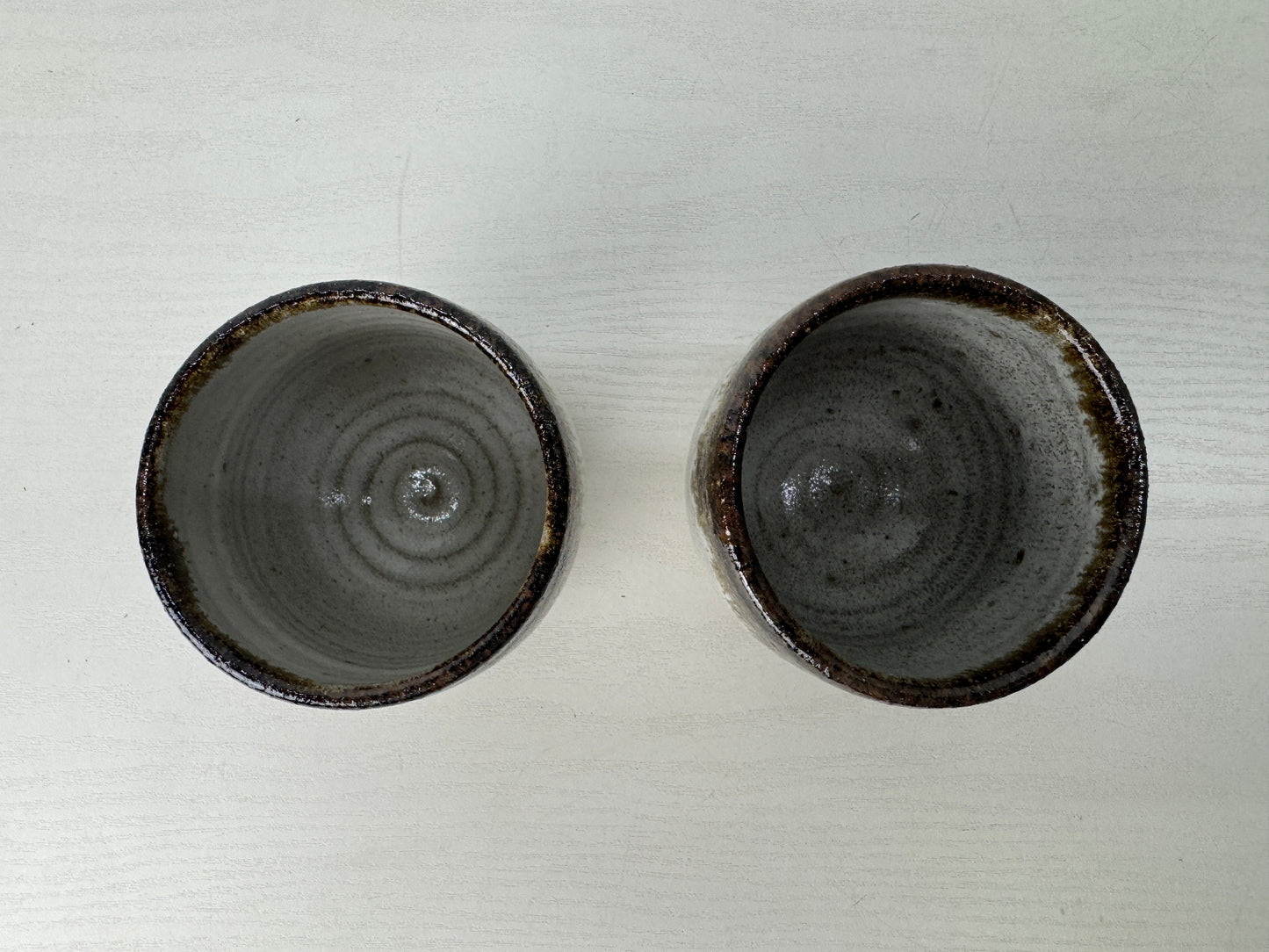 Y9215 YUNOMI Karatsu-ware teacup set of 2 signed box Japan antique Sencha tea