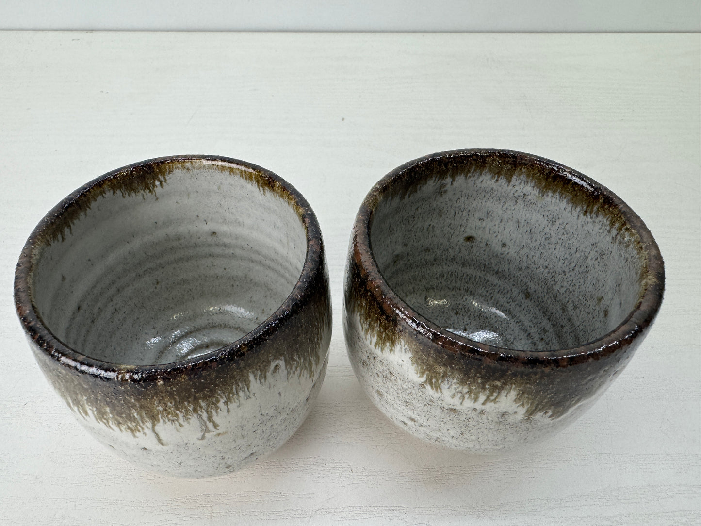 Y9215 YUNOMI Karatsu-ware teacup set of 2 signed box Japan antique Sencha tea