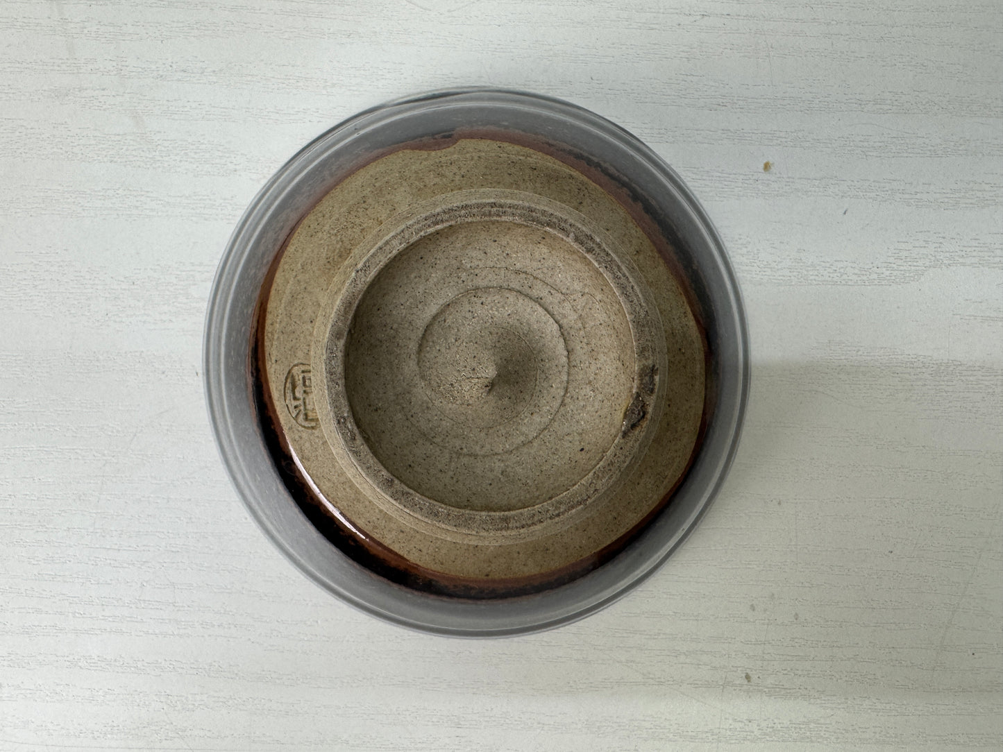 Y9217 CHAWAN Akogi-ware flat bowl signed Japan antique tea ceremony cup pottery