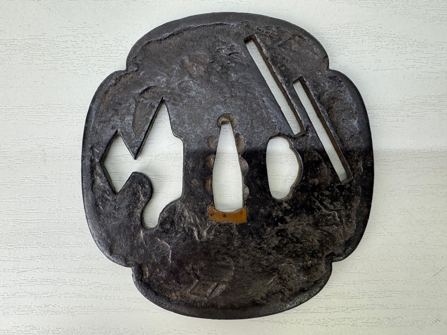 Y9223 TSUBA Iron long sword guard Japan samurai katana antique koshirae Edo