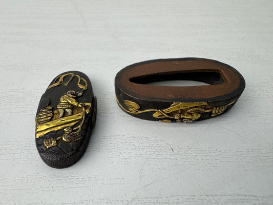 Y9230 FUCHIGASHIRA katana sword fittings set samurai Japan antique koshirae
