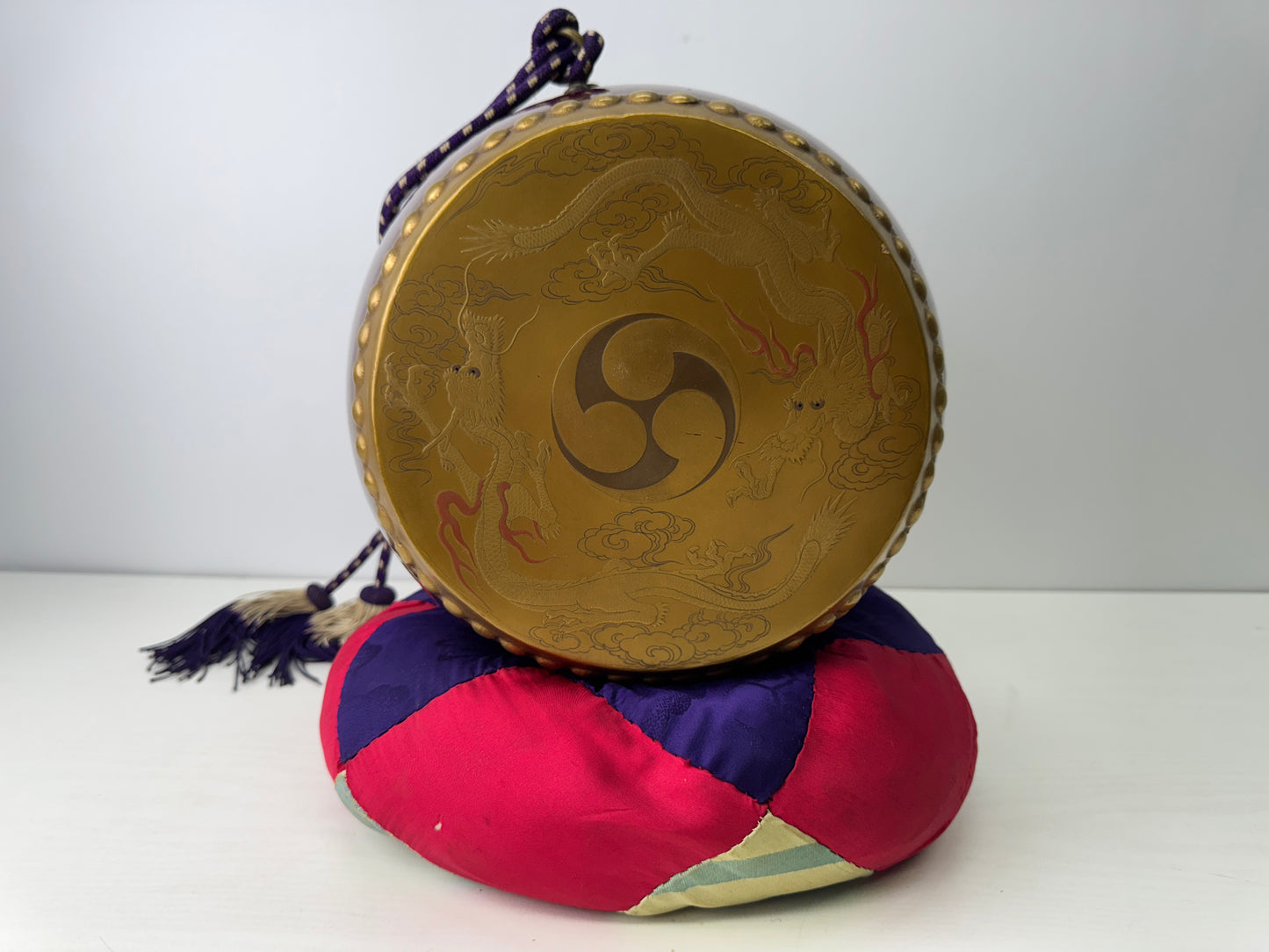 Y9231 TAIKO Drum musical instrument Dragon Makie Japan antique percussion