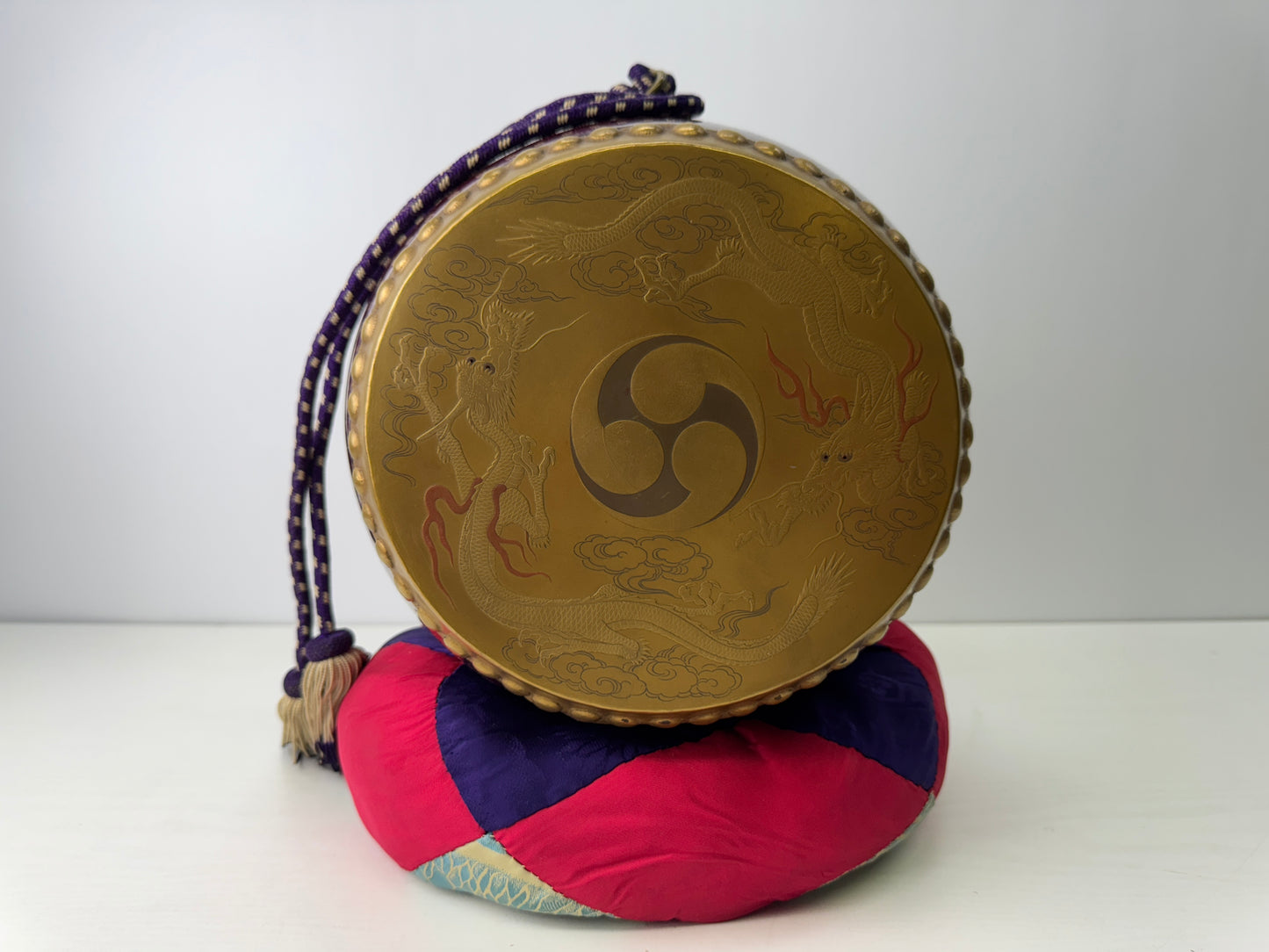Y9231 TAIKO Drum musical instrument Dragon Makie Japan antique percussion