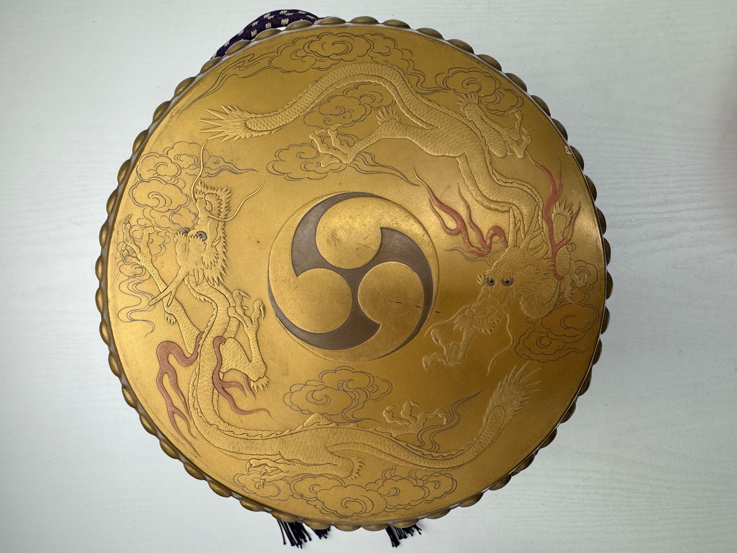 Y9231 TAIKO Drum musical instrument Dragon Makie Japan antique percussion