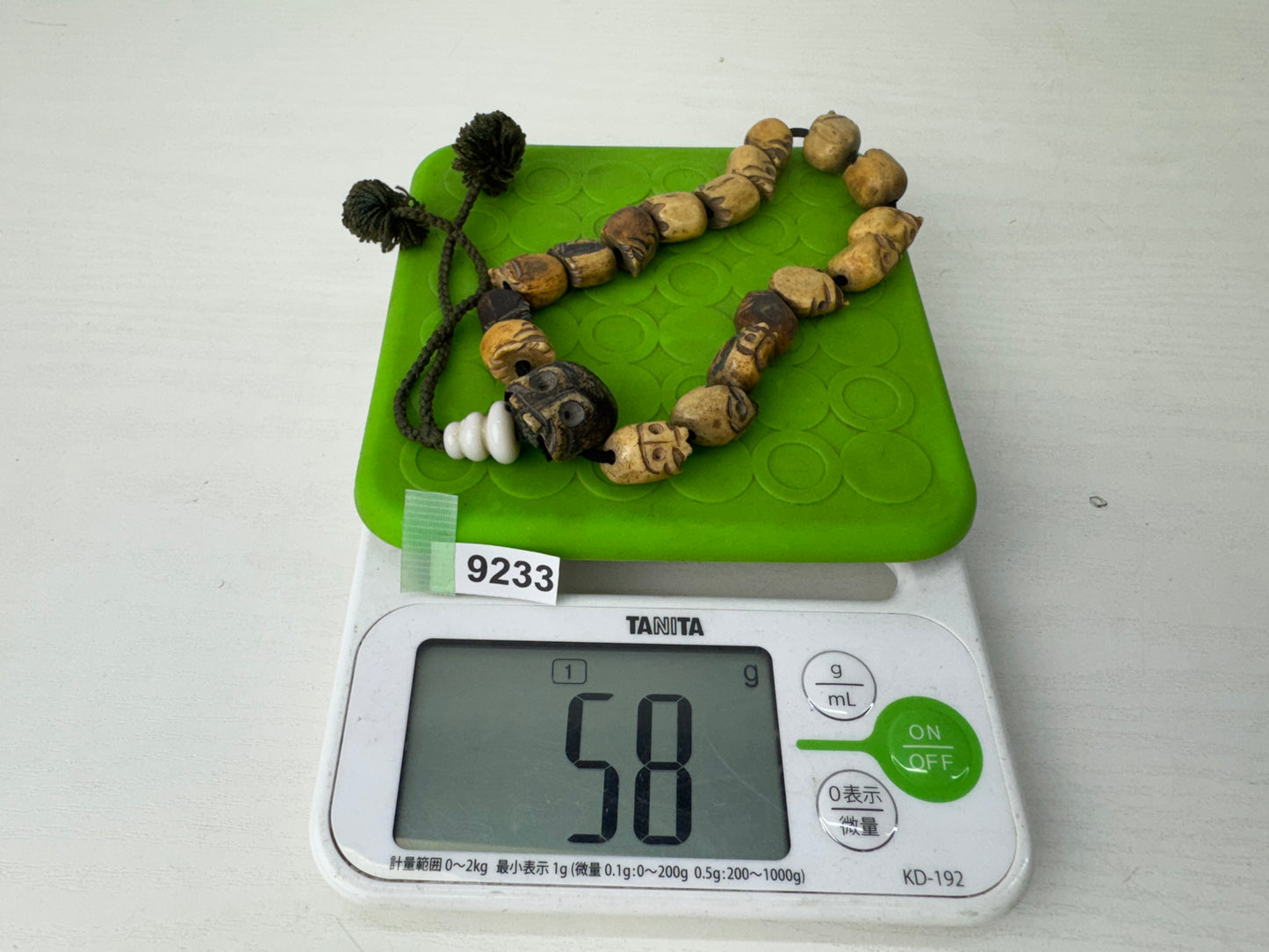 Y9233 JUZU Rosary skeleton carving skull Japan antique Buddhist Prayer Beads