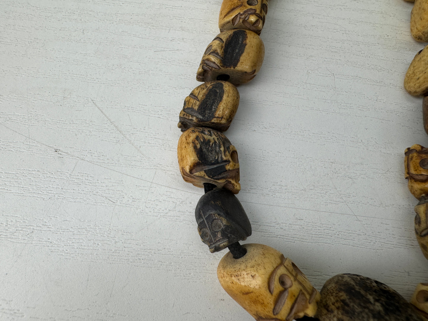 Y9233 JUZU Rosary skeleton carving skull Japan antique Buddhist Prayer Beads
