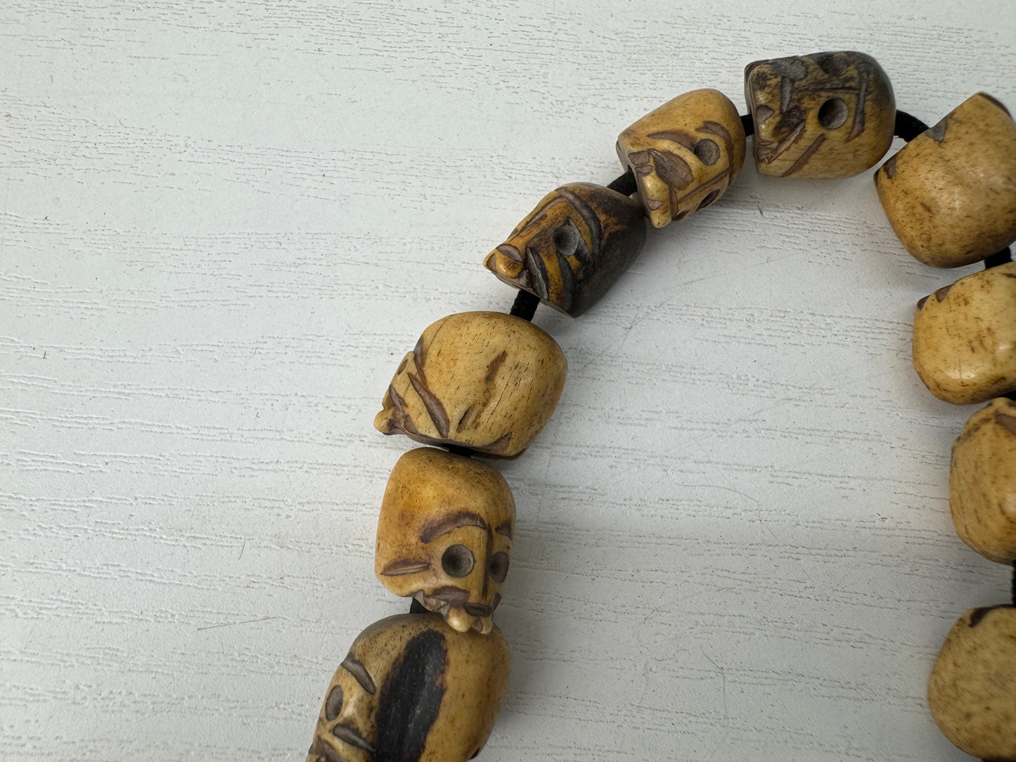 Y9233 JUZU Rosary skeleton carving skull Japan antique Buddhist Prayer Beads