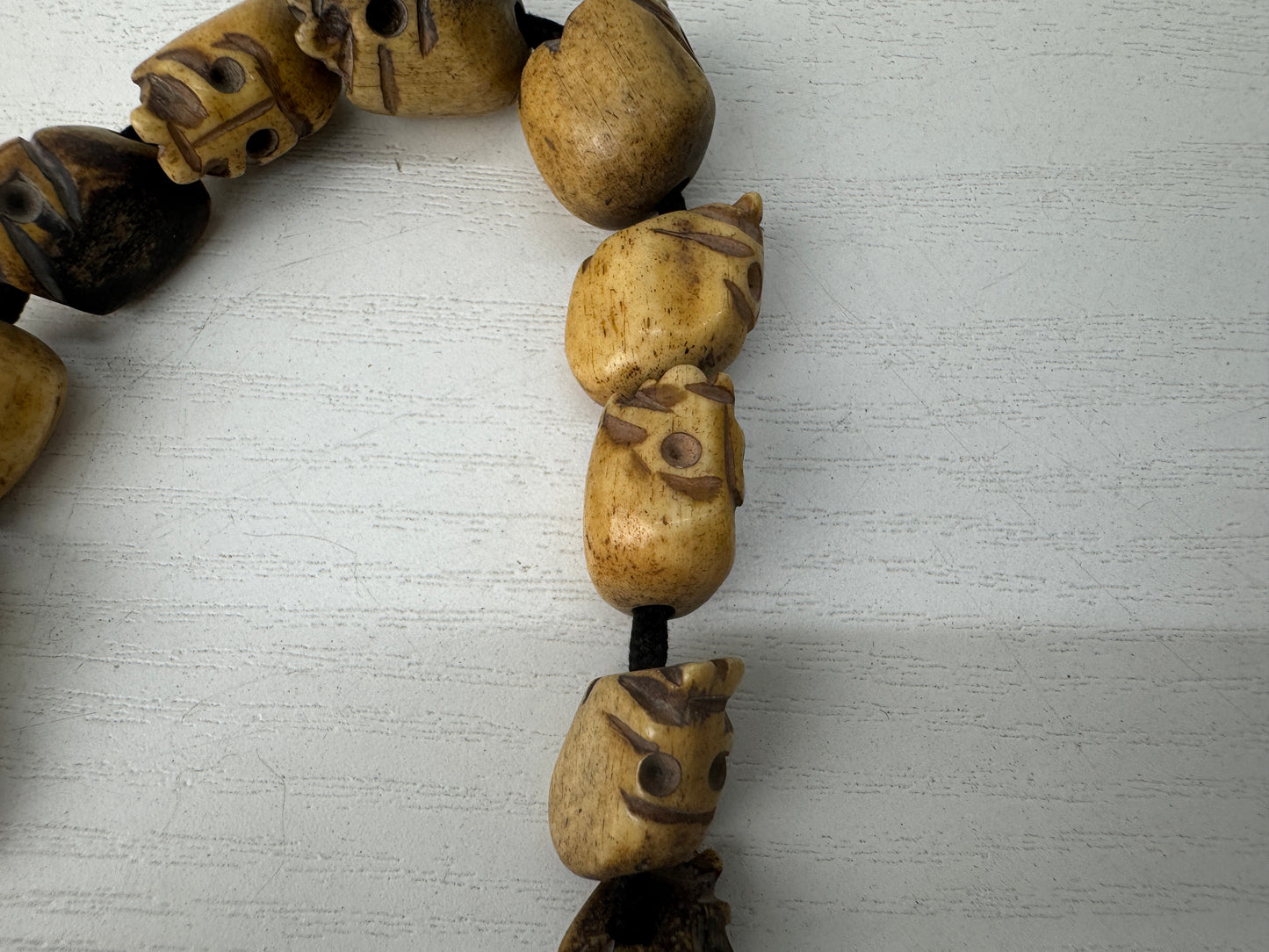 Y9233 JUZU Rosary skeleton carving skull Japan antique Buddhist Prayer Beads